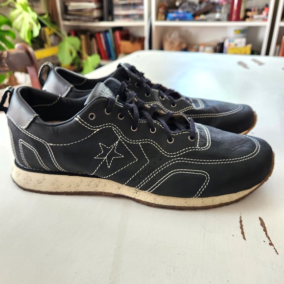Converse x John Varvatos Black Leather Sneakers White Stitching Mens Size 10.5 - Picture 2 of 9